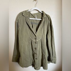 Free People all about the feels button down top tunic shirt sz large‎ in green
